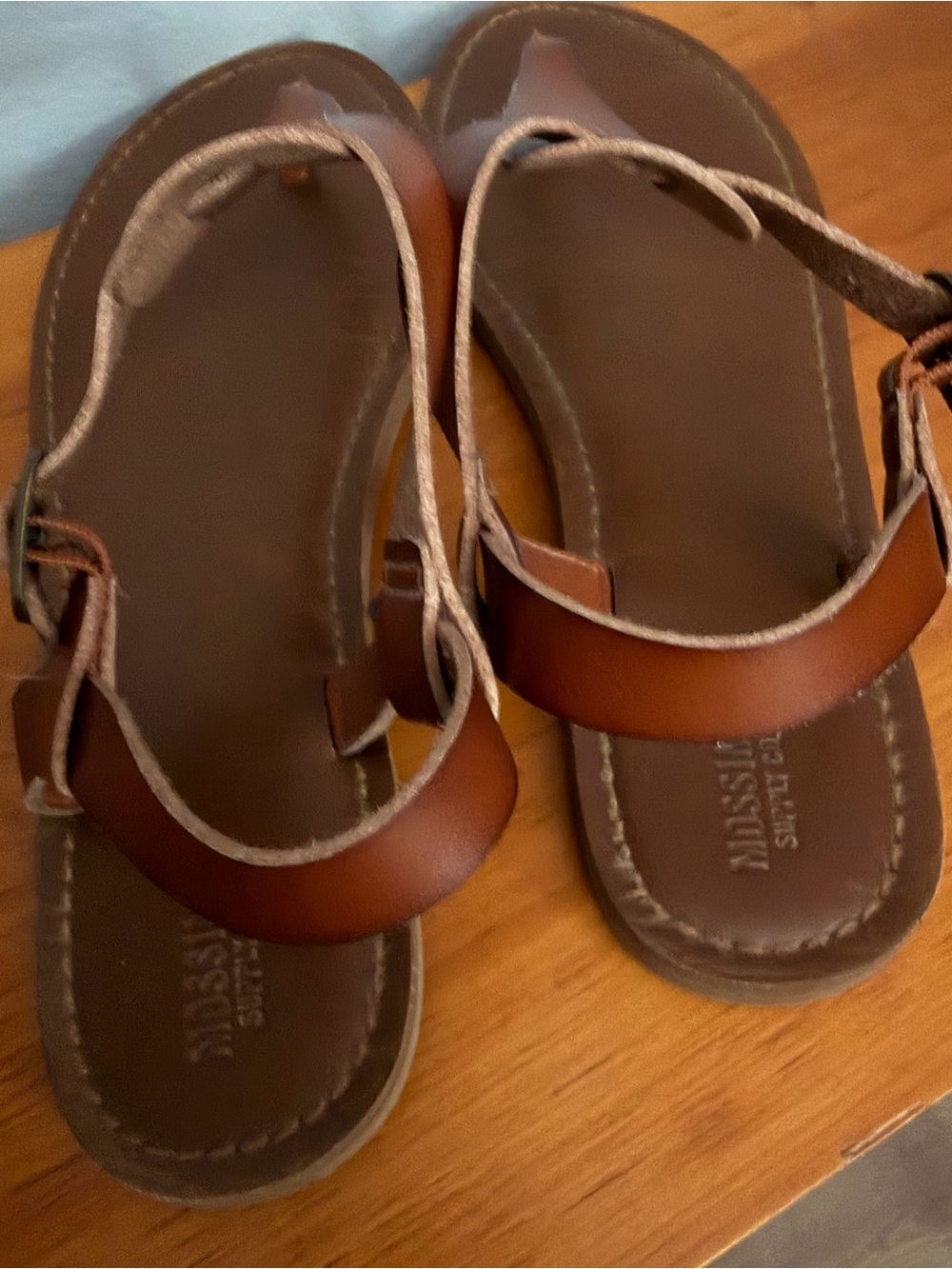Mossimo Supply Co. Brown Leather T-Strap Sandals - Picture 2 of 6